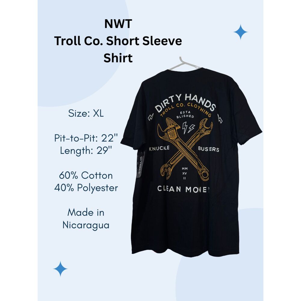 NWT Troll Co Dirty Hands Clean Money Wrenches Short Sleeve Tee Mens XL Black - Picture 5 of 5